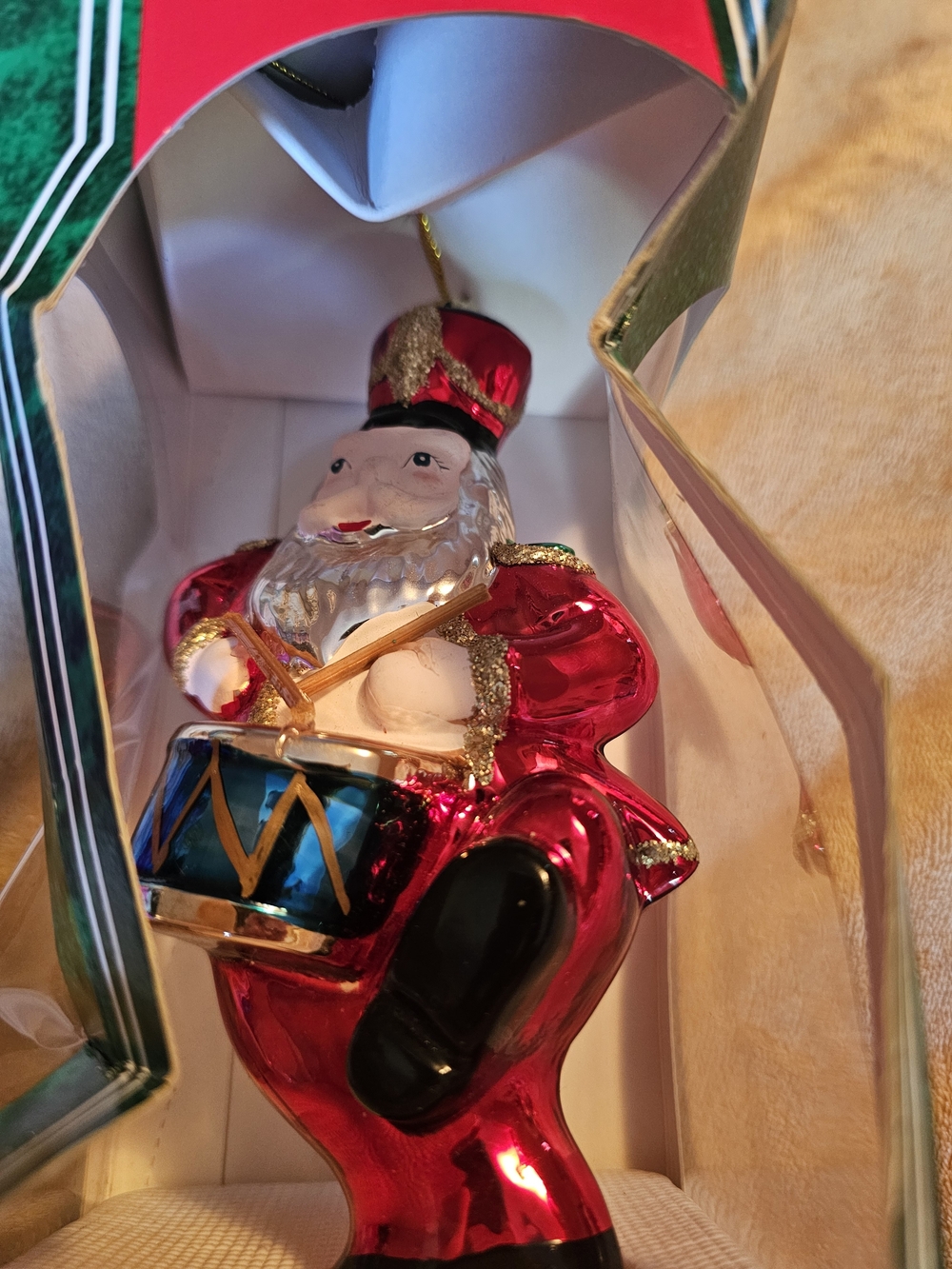 Holiday Glass Drummer Santa Ornament - Red - Picture 1 of 4